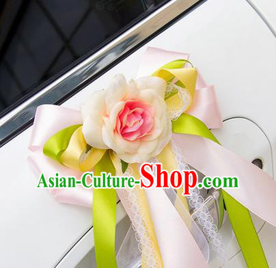 Top Grade Wedding Accessories Decoration, China Style Wedding Car Ornament Bowknot Flowers Bride Pink Silk Ribbon Garlands