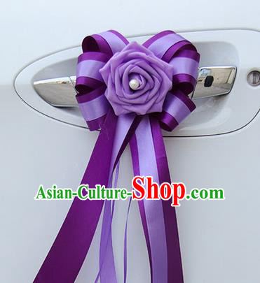 Top Grade Wedding Accessories Decoration, China Style Wedding Car Bowknot Flowers Bride Purple Long Ribbon Garlands Ornaments