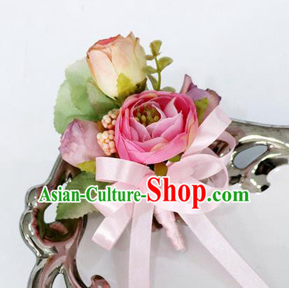 Top Grade Classical Wedding Silk Flowers,Groom Emulational Corsage Groomsman Pink Brooch Flowers for Men