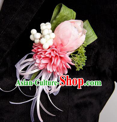 Top Grade Classical Wedding Pink Silk Tulipa Flowers,Groom Emulational Corsage Groomsman Brooch Flowers for Men