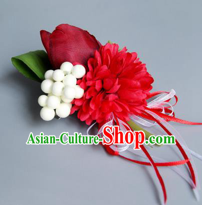 Top Grade Classical Wedding Silk Tulipa Flowers, Bride Emulational Wrist Flowers Bridesmaid Bracelet Flowers for Women