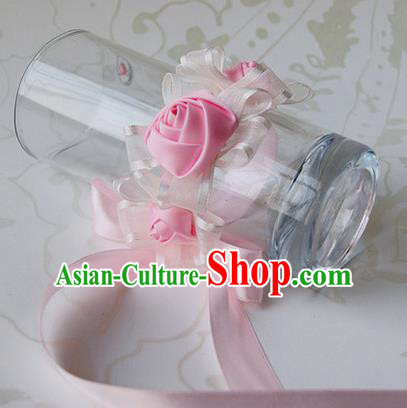 Top Grade Classical Wedding Ribbon Pink Silk Flowers, Bride Emulational Wrist Flowers Bridesmaid Bracelet Flowers for Women