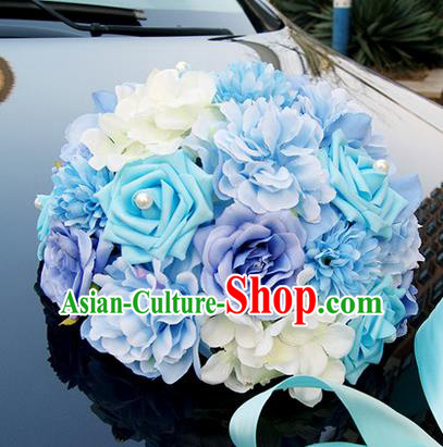 Top Grade Wedding Accessories Blue Ball-flower Decoration, China Style Wedding Car Ornament Ribbon Flowers