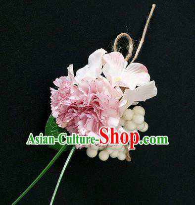 Top Grade Classical Wedding Silk Flowers,Emulational Corsage Bride Pink Brooch Flowers for Women