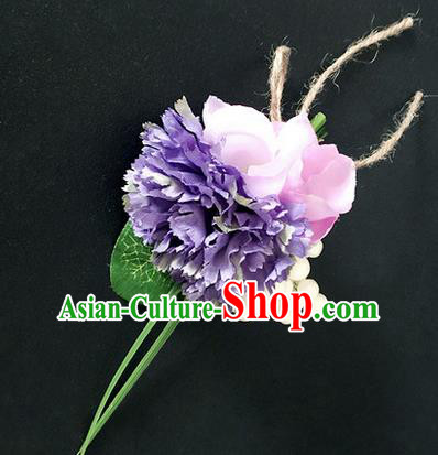 Top Grade Classical Wedding Silk Flowers,Emulational Corsage Bride Purple Brooch Flowers for Women