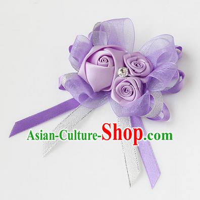 Top Grade Classical Wedding Ribbon Flowers, Bride Emulational Corsage Bridesmaid Lilac Bowknot Brooch Flowers for Women