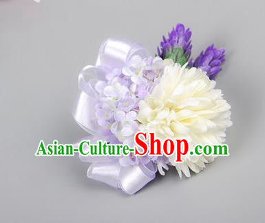 Top Grade Classical Wedding Light Purple Ribbon Flowers, Bride Emulational Corsage Bridesmaid Brooch Flowers for Women