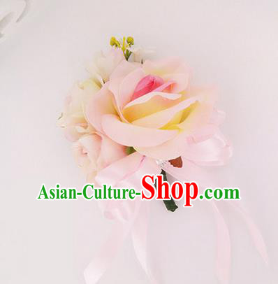 Top Grade Classical Wedding Pink Silk Flowers, Bride Emulational Corsage Bridesmaid Brooch Rose Flowers for Women