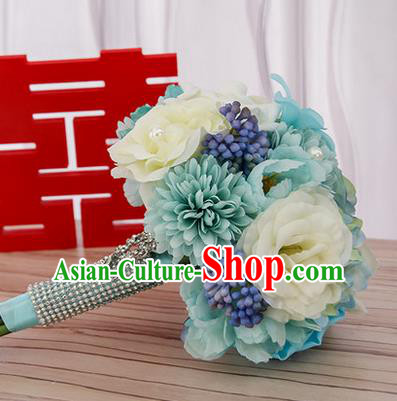 Top Grade Classical Wedding Silk Blue Flowers, Bride Holding Emulational Flowers, Hand Tied Bouquet Flowers for Women