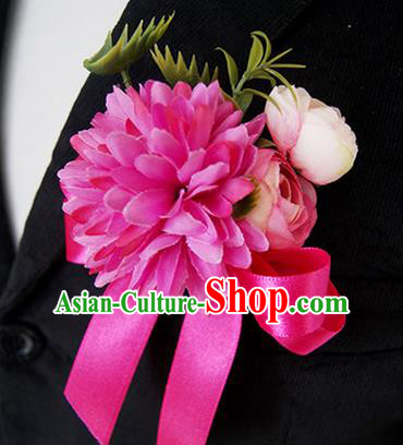 Top Grade Classical Wedding Silk Flowers,Groom Emulational Corsage Groomsman Rosy Ribbon Brooch Flowers for Men