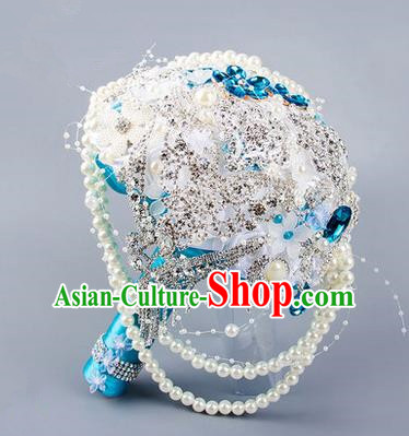 Top Grade Classical Wedding Extravagant Silk Flowers, Bride Holding Luxury Pearl Flowers Ball, Crystal Hand Tied Bouquet Flowers for Women