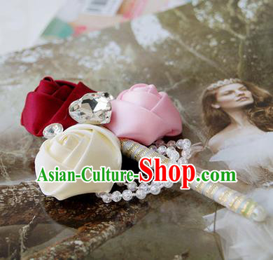 Top Grade Classical Wedding Pink and White Red Ribbon Flowers Brooch,Groom Emulational Corsage Groomsman Crystal Brooch Flowers for Men