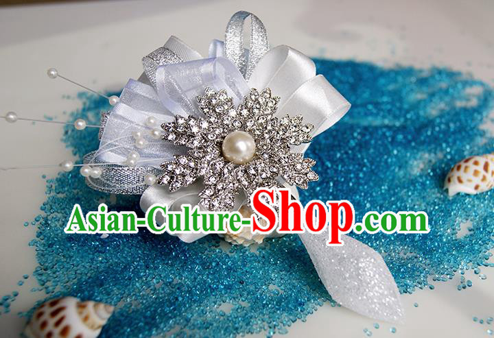 Top Grade Classical Wedding Crystal Corsage Brooch, Groom Bride Pearl Corsage Brooch Flowers