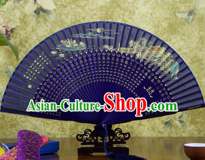 Traditional Chinese Handmade Crafts Folding Fan, China Sensu Painting Autumn Moon on Calm Lake Silk Fan Hanfu Fans for Women