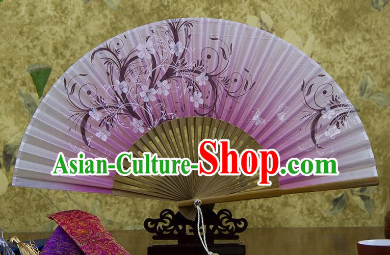 Traditional Chinese Handmade Crafts Hand Painting Butterfly Flowers Folding Fan, China Classical Pink Sensu Silk Fan Hanfu Fans for Women