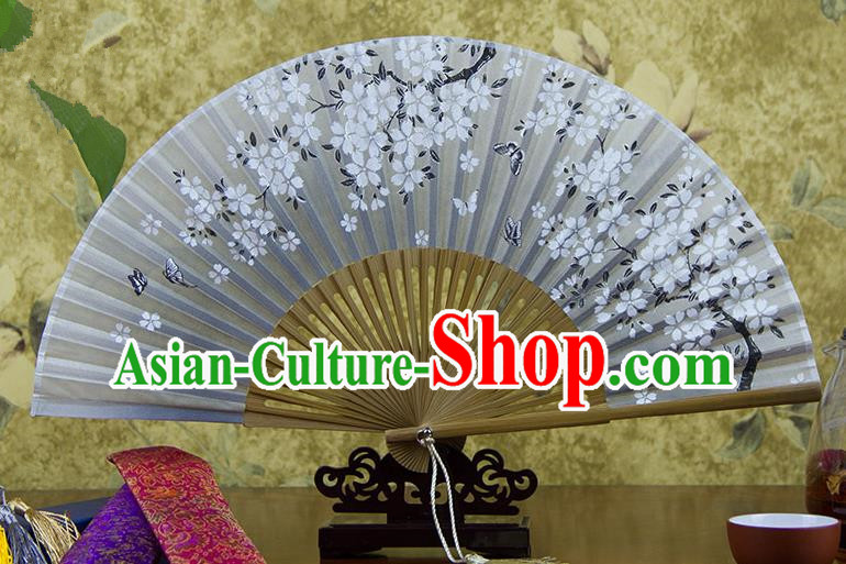 Traditional Chinese Handmade Crafts Hand Painting Butterfly Flowers Folding Fan, China Classical Oriental Cherry Sensu Silk Fan Hanfu Fans for Women