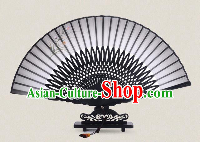 Traditional Chinese Handmade Crafts Painting Flowers Folding Fan, China Classical Sensu Grey Silk Fan Hanfu Fans for Women