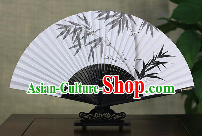 Traditional Chinese Handmade Crafts Ink Painting Bamboo Folding Fan, China Classical Art Paper Sensu Xuan Paper Fan Hanfu Fans for Men