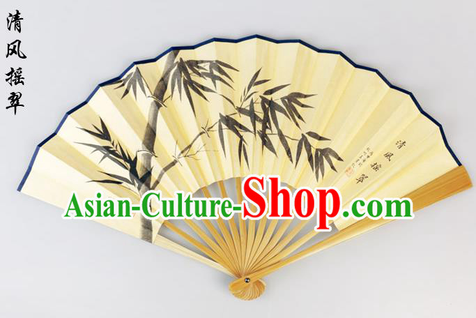 Traditional Chinese Handmade Crafts Pure Silk Folding Fan, China Classical Sensu Ink Painting Bamboo Fan Hanfu Fans for Men
