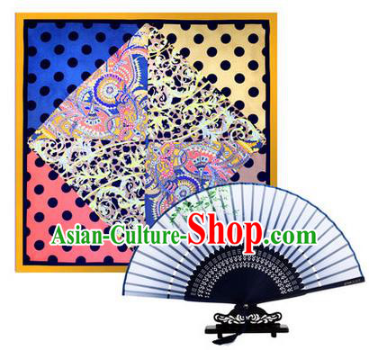 Traditional Chinese Handmade Crafts Silk Folding Fan and Scarves, China Classical Grey Sensu Peach Blossom Fan Hanfu Fans for Women