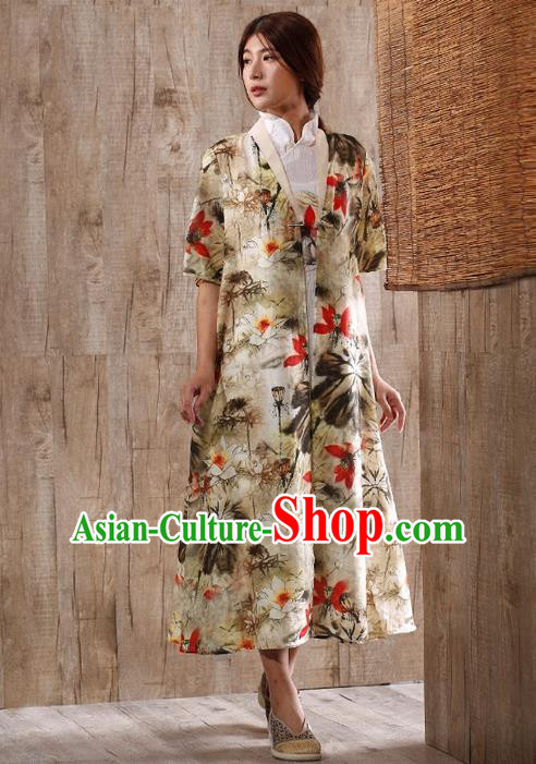 Traditional Chinese Costume Elegant Hanfu Printing Flowers Coats, China Tang Suit Long Dust Coat Clothing for Women