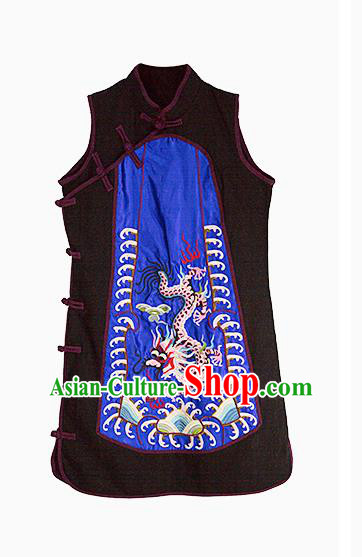 Traditional Ancient Chinese National Costume, Elegant Hanfu Shirt, China Tang Suit Embroidery Blouse Blue Long Vest Clothing for Women