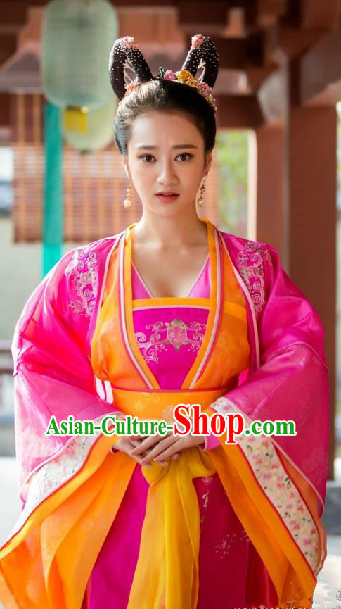Traditional Ancient Chinese Imperial Concubine Dress Clothing, Chinese Ancient Tang Dynasty Imperial Consort Fairy Embroidered Costume and Headpiece Complete Set
