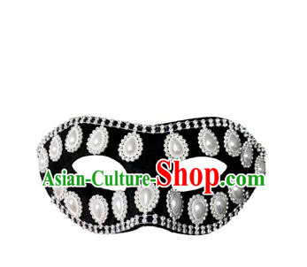 Top Grade Halloween Masquerade Accessories Pearls Mask, Brazilian Carnival Black Crystal Mask for Men