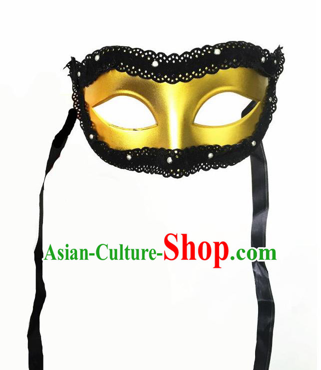 Top Grade Halloween Masquerade Ceremonial Occasions Handmade Model Show Crystal Golden Mask Headwear, Brazilian Carnival Lace Mask for Men