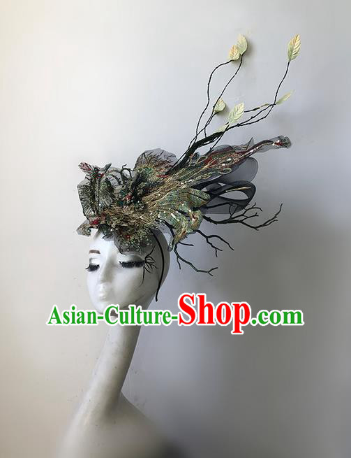 Top Grade Halloween Masquerade Ceremonial Occasions Handmade Model Show Embroidery Phoenix Hair Accessories Headdress Vintage Princess Hair Clasp for Women