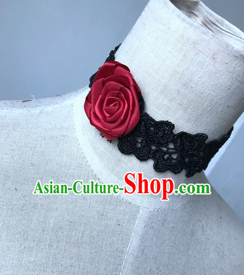 Top Grade Halloween Masquerade Ceremonial Occasions Handmade Model Show Gothic Necklet Vintage Rose Lace Necklace for Women