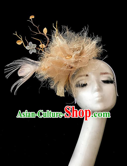 Top Grade Chinese Theatrical Luxury Headdress Ornamental Feather Hair Clasp, Halloween Fancy Ball Ceremonial Occasions Handmade Headwear for Women