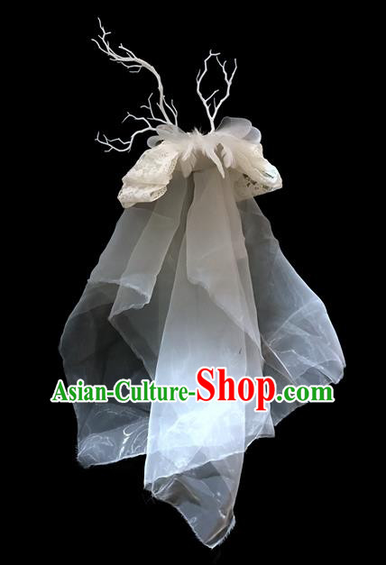 Top Grade Chinese Theatrical Luxury Headdress Ornamental Hair Clasp, Halloween Fancy Ball Ceremonial Occasions Handmade Veil Headwear for Women