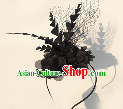 Top Grade Chinese Theatrical Luxury Headdress Ornamental Black Feather Hair Clasp, Halloween Fancy Ball Ceremonial Occasions Handmade Headwear for Women