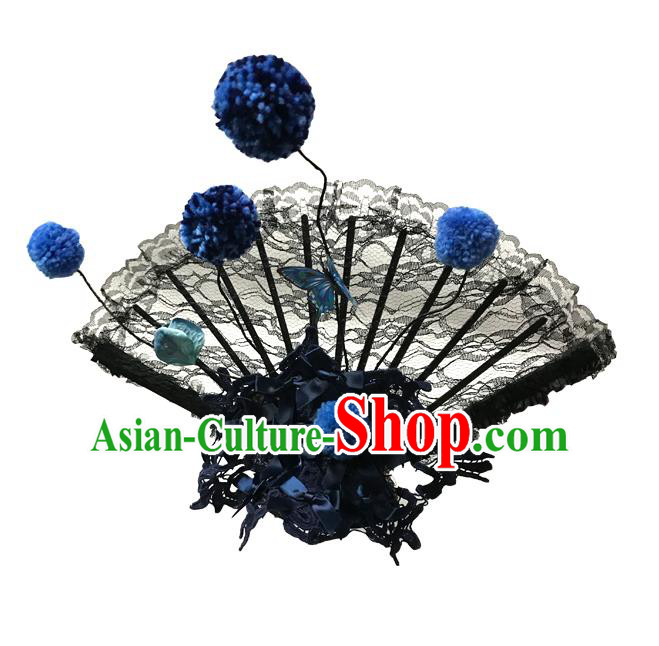 Top Grade Chinese Theatrical Luxury Headdress Ornamental Lace Headwear, Halloween Fancy Ball Asian Traditional Headpieces Model Show Hair Accessories for Women