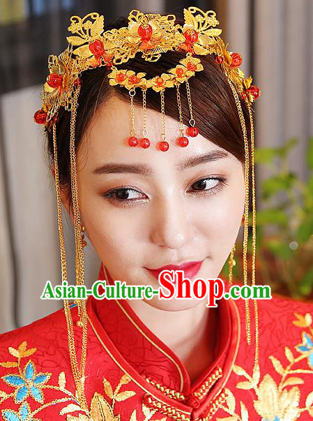Traditional Handmade Chinese Ancient Classical Hair Accessories Bride Wedding Barrettes Tassel Hair Clasp, Xiuhe Suit Hair Jewellery Hair Fascinators Hairpins for Women