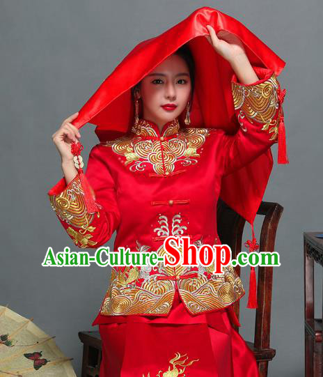 Traditional Ancient Chinese Wedding Embroidery Red Veil, Chinese Style Wedding Red Bridal Cover for Women