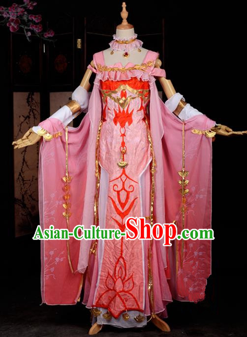 Chinese Ancient Cosplay Han Dynasty Royal Princess Costumes, Chinese Traditional Pink Dress Clothing Chinese Cosplay Swordsman Costume for Women