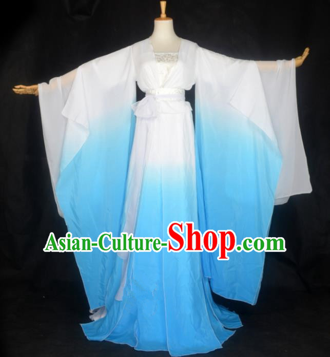 Chinese Ancient Cosplay Tang Dynasty Palace Lady Costumes, Chinese Traditional Blue Hanfu Dress Clothing Chinese Cosplay Imperial Princess Costume for Women