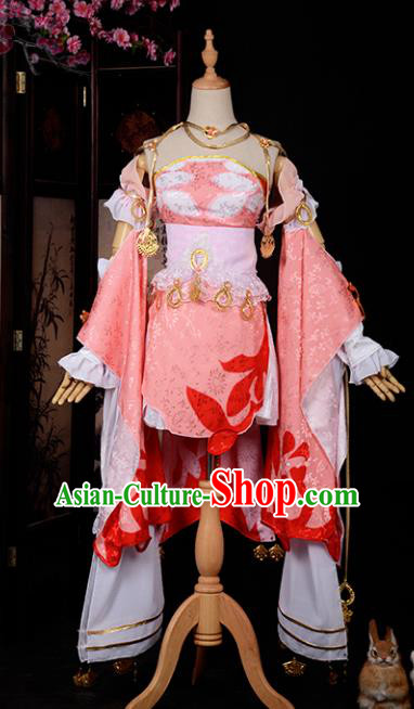 Chinese Ancient Cosplay Tang Dynasty Swordswoman Costumes, Chinese Traditional Pink Hanfu Dress Clothing Chinese Cosplay Imperial Princess Costume for Women
