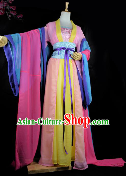 Chinese Ancient Cosplay Tang Dynasty Imperial Princess Costumes, Chinese Traditional Hanfu Blue Dress Clothing Chinese Palace Lady Dance Costume for Women