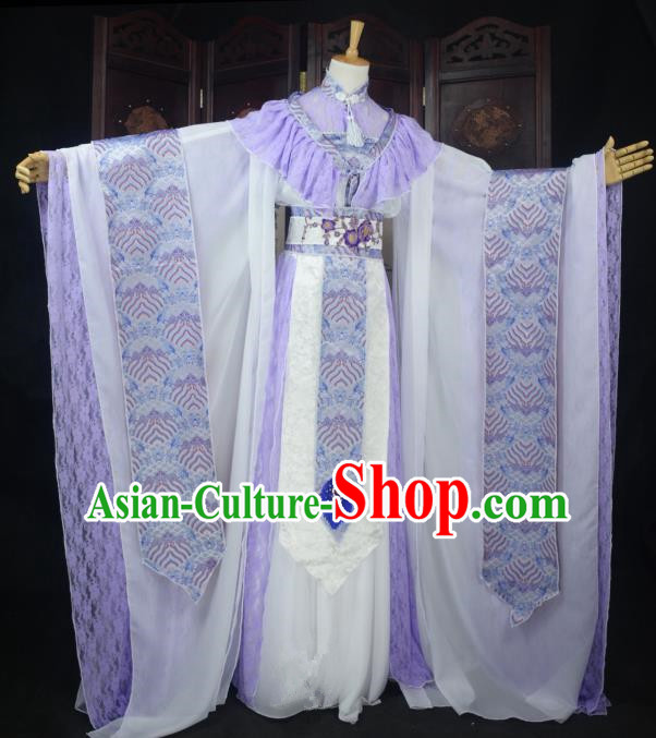 Chinese Ancient Cosplay Tang Dynasty Princess Fairy Lilac Dress, Chinese Traditional Hanfu Clothing Chinese Palace Lady Dance Costume for Women