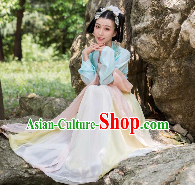 Traditional Ancient Chinese Tang Dynasty Imperial Princess Costume Embroidery Elegant Hanfu Clothing, Chinese Palace Lady Dance Dress for Women
