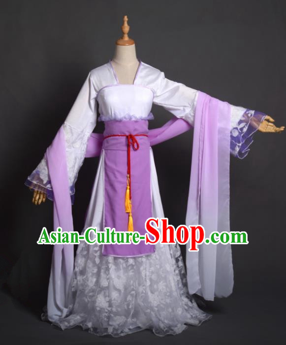 Chinese Ancient Cosplay Tang Dynasty Palace Lady Embroidery Purple Dress, Chinese Traditional Hanfu Clothing Chinese Princess Fairy Costume for Women