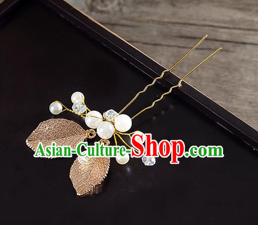Traditional Handmade Chinese Ancient Classical Wedding Hair Accessories Bride Leaf Hair Stick, China Princess Hairpins Headwear for Women
