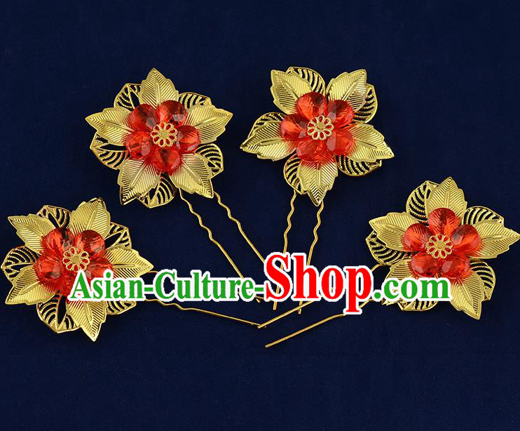 Traditional Handmade Chinese Ancient Classical Hair Accessories Xiuhe Suit Red Beads Flower Hairpin Hair Comb, Hair Sticks Hair Jewellery Hair Fascinators for Women