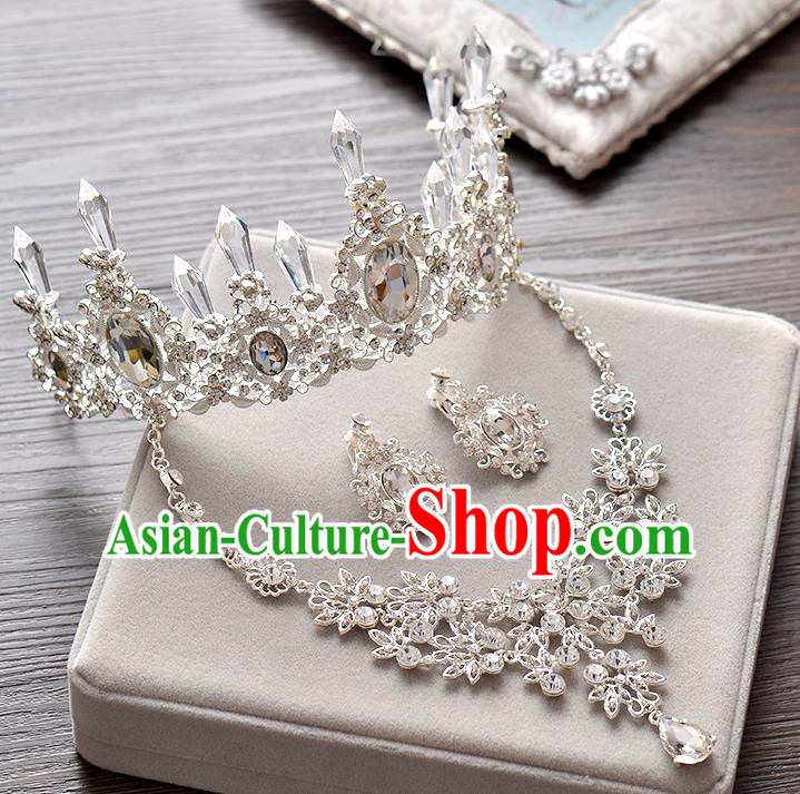 Top Grade Handmade Chinese Classical Hair Accessories Baroque Style Crystal Queen Royal Crown and Necklace Earrings, Hair Sticks Hair Jewellery Hair Clasp for Women