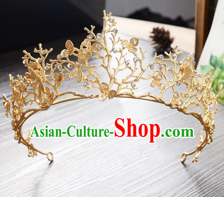 Top Grade Handmade Chinese Classical Hair Accessories Baroque Style Headband Golden Dragonfly Princess Royal Crown, Hair Sticks Hair Jewellery Hair Clasp for Women