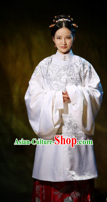 Traditional Ancient Chinese Ming Dynasty Noblewoman Costume Embroidery Wide Sleeve Blouse and Skirt, Chinese Palace Lady Hanfu Dress Upper Outer Garment for Women