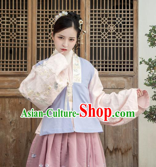 Traditional Ancient Chinese Ming Dynasty Embroidery Costume Upper Outer Garment, Chinese Palace Lady Hanfu Dress Sleeveless Over-dress for Women